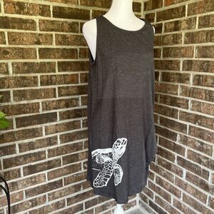 Air Waves Women's Gray Asymmetrical Dress Sleeveless Turtle Graphic M Nautical